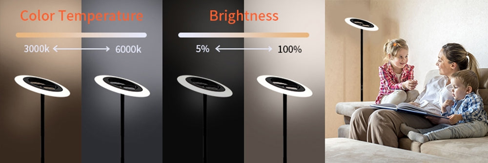 Lámpara de pie LED RGB FIMEI MF18809, 18 modos RGB, 4 temperaturas de color, control remoto, para sala de estar, dormitorio, oficina - Negro