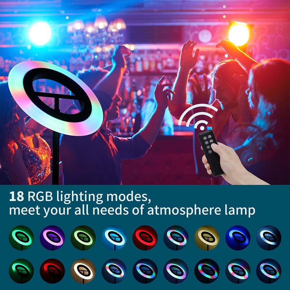 Lámpara de pie LED RGB FIMEI MF18809, 18 modos RGB, 4 temperaturas de color, control remoto, para sala de estar, dormitorio, oficina - Negro