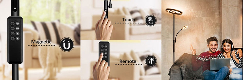 Lámpara de pie FIMEI MF18813 con luz de lectura, protección ocular, 4 temperaturas de color, atenuación infinita, control táctil y control remoto, para sala de estar, oficina, dormitorio - Negro
