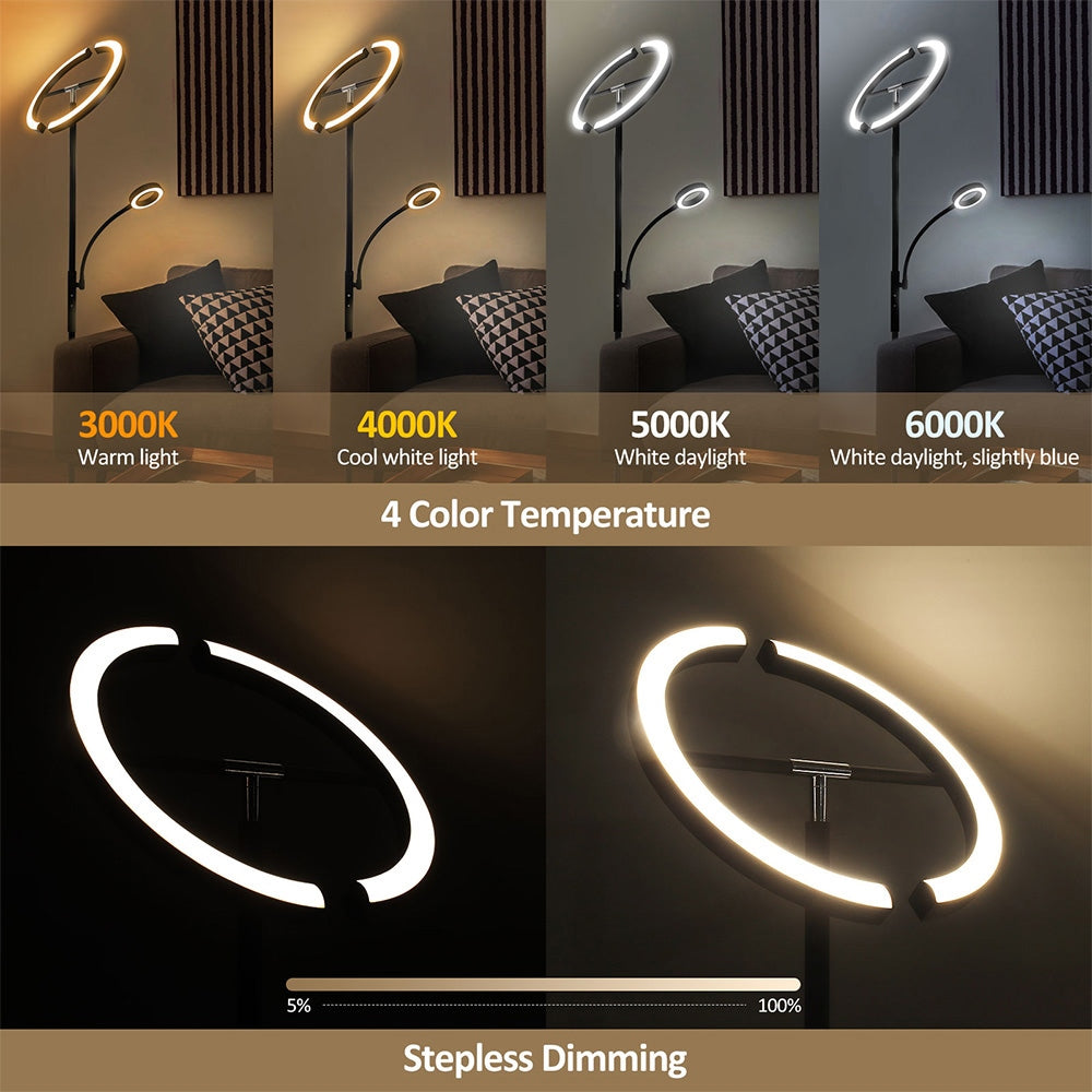 Lámpara de pie FIMEI MF18813 con luz de lectura, protección ocular, 4 temperaturas de color, atenuación infinita, control táctil y control remoto, para sala de estar, oficina, dormitorio - Negro