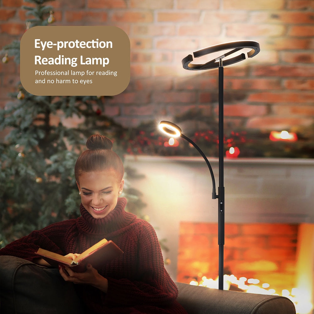 Lámpara de pie FIMEI MF18813 con luz de lectura, protección ocular, 4 temperaturas de color, atenuación infinita, control táctil y control remoto, para sala de estar, oficina, dormitorio - Negro