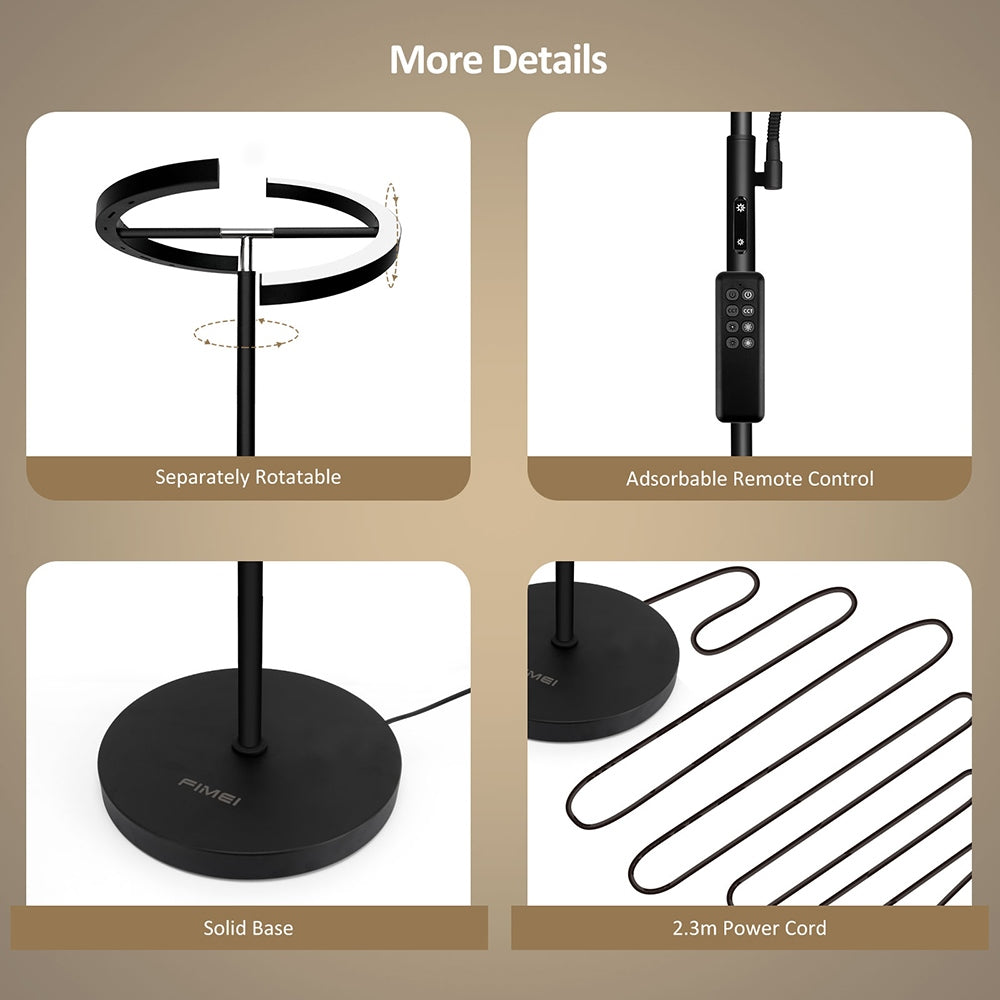 Lámpara de pie FIMEI MF18813 con luz de lectura, protección ocular, 4 temperaturas de color, atenuación infinita, control táctil y control remoto, para sala de estar, oficina, dormitorio - Negro