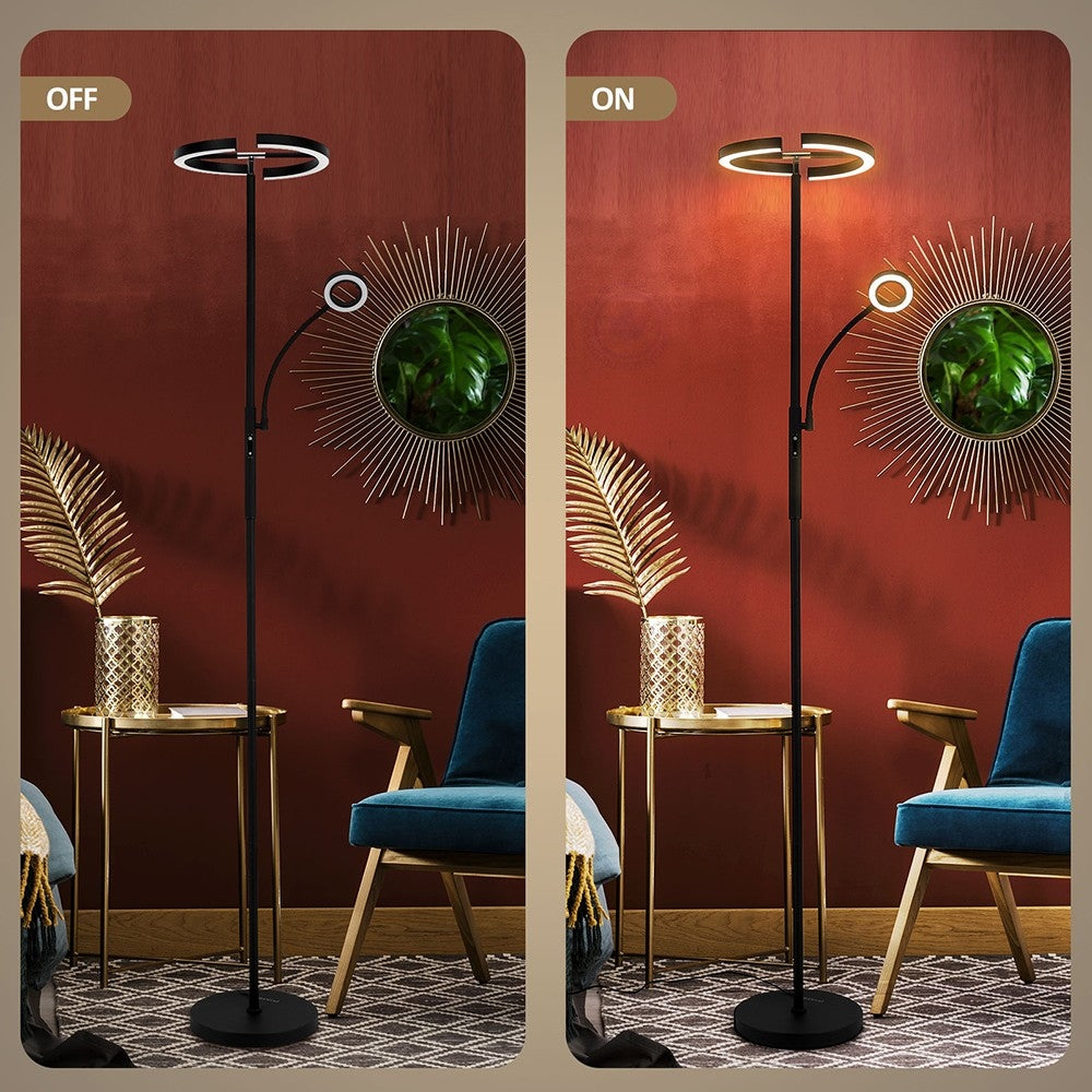 Lámpara de pie FIMEI MF18813 con luz de lectura, protección ocular, 4 temperaturas de color, atenuación infinita, control táctil y control remoto, para sala de estar, oficina, dormitorio - Negro