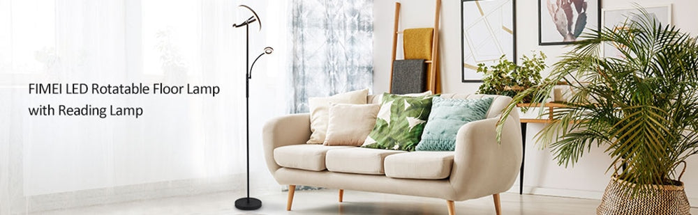 Lámpara de pie FIMEI MF18813 con luz de lectura, protección ocular, 4 temperaturas de color, atenuación infinita, control táctil y control remoto, para sala de estar, oficina, dormitorio - Negro