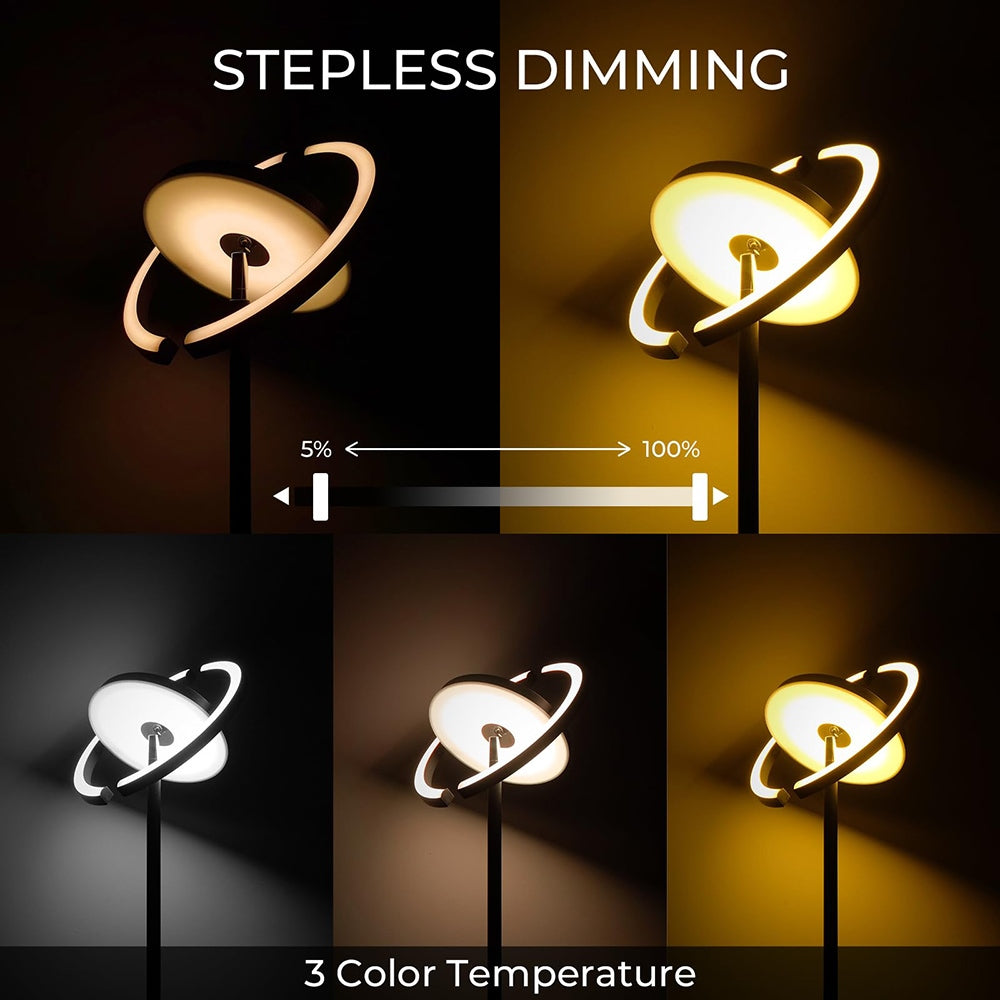 Lámpara de pie LED FIMEI PY-F1202, luz central hacia abajo, temperatura de color 3000K-6000K, atenuación continua, control remoto/táctil, para sala de estar - Negro