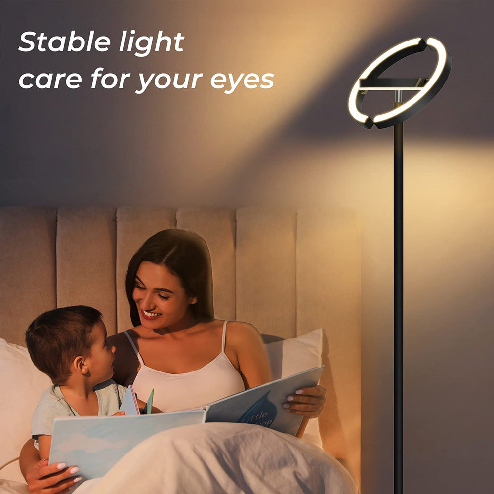 Lámpara de pie LED FIMEI PY-F1202, luz central hacia abajo, temperatura de color 3000K-6000K, atenuación continua, control remoto/táctil, para sala de estar - Negro