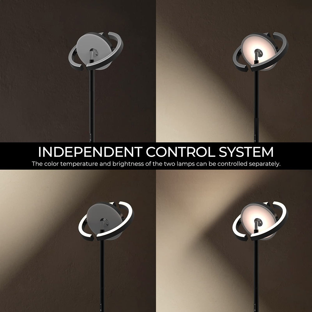 Lámpara de pie LED FIMEI PY-F1202, luz central hacia abajo, temperatura de color 3000K-6000K, atenuación continua, control remoto/táctil, para sala de estar - Negro