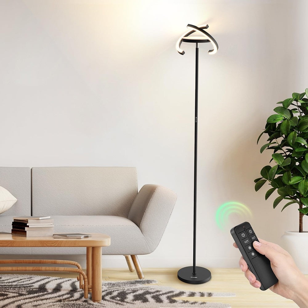 Lámpara de pie LED FIMEI PY-F1205, luz central hacia arriba, temperatura de color 3000K-6000K, atenuación continua, control remoto/táctil, para sala de estar - Negro