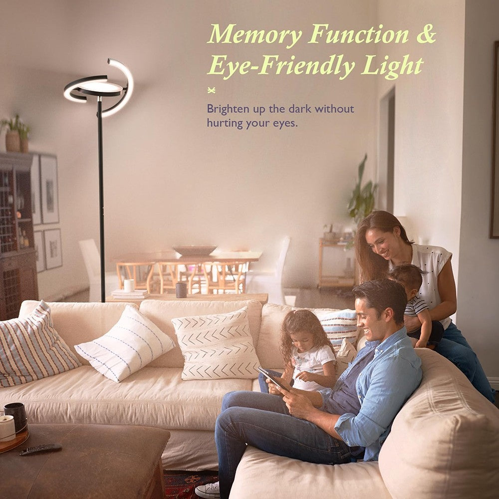 Lámpara de pie LED FIMEI PY-F1205, luz central hacia arriba, temperatura de color 3000K-6000K, atenuación continua, control remoto/táctil, para sala de estar - Negro