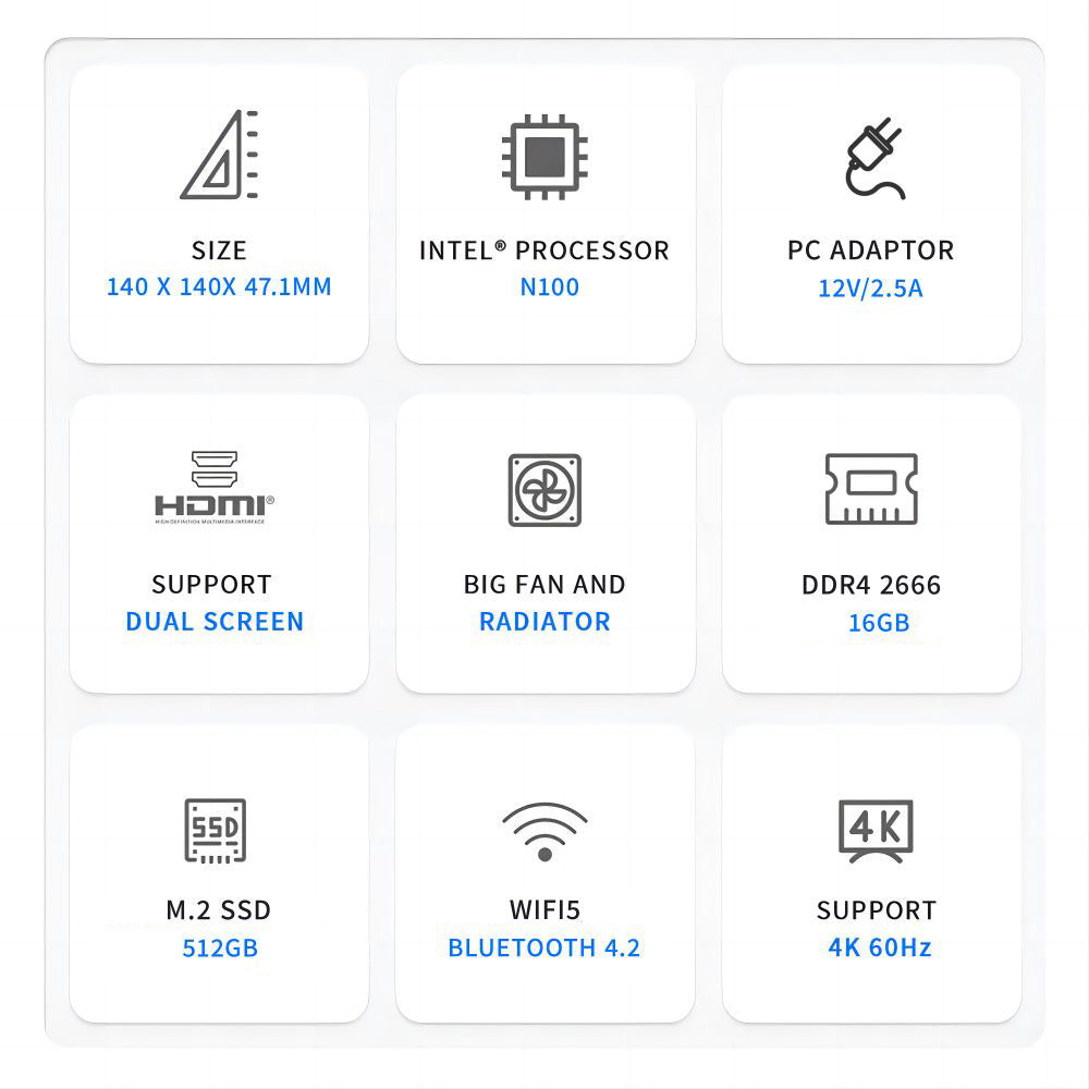FIREBAT AK2 Plus Mini PC, Intel N100 4 Cores Max 3.4GHz, 16GB RAM 512GB SSD, 2*HDMI 2.0 4K 60Hz Dual Screen Display, WiFi 5 Bluetooth 4.2, 2*USB 3.2 2*USB 2.0 1*LAN 1*Audio, Cooling Fan - EU Plug