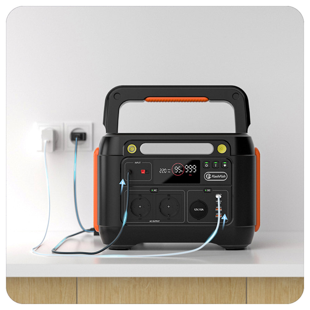 Flashfish A1001 1000W Portable Power Station, 1030Wh/278400mAh Solar Generator, Pure Sine Wave AC Ports, 7 Outputs, LED Lights - EU Plug