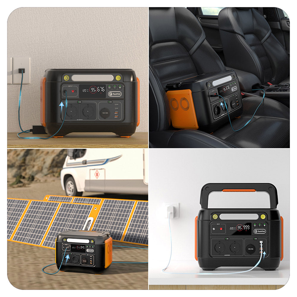 Flashfish A1001 1000W Portable Power Station, 1030Wh/278400mAh Solar Generator, Pure Sine Wave AC Ports, 7 Outputs, LED Lights - EU Plug