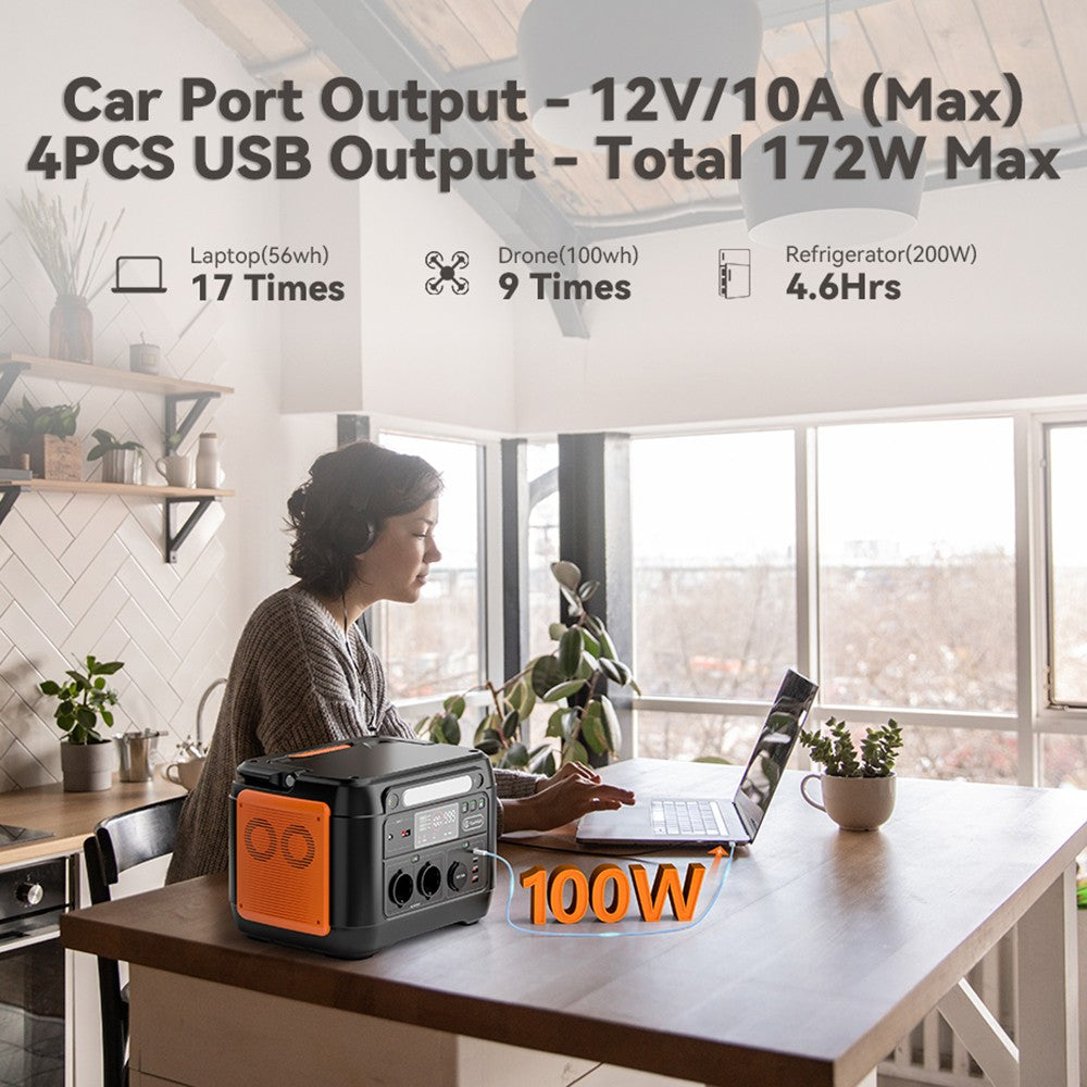 Flashfish A1001 1000W Portable Power Station, 1030Wh/278400mAh Solar Generator, Pure Sine Wave AC Ports, 7 Outputs, LED Lights - EU Plug