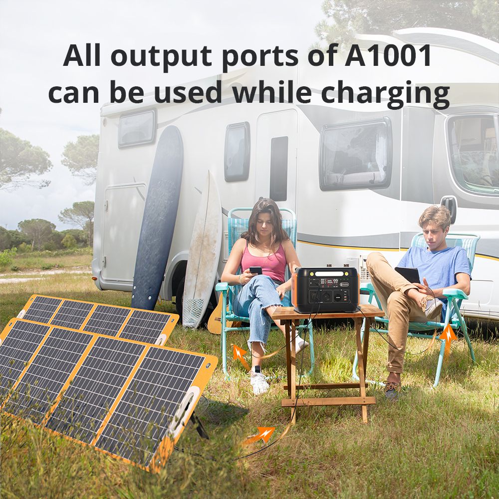 Flashfish A1001 1000W Portable Power Station, 1030Wh/278400mAh Solar Generator, Pure Sine Wave AC Ports, 7 Outputs, LED Lights - EU Plug