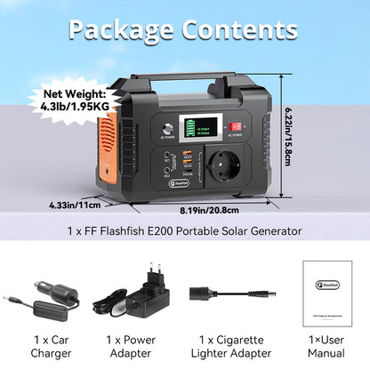 FlashFish E200 200W Portable Power Station 151Wh Lithium Battery 1x Pure Sine Wave AC220V Output for RV Camping Van