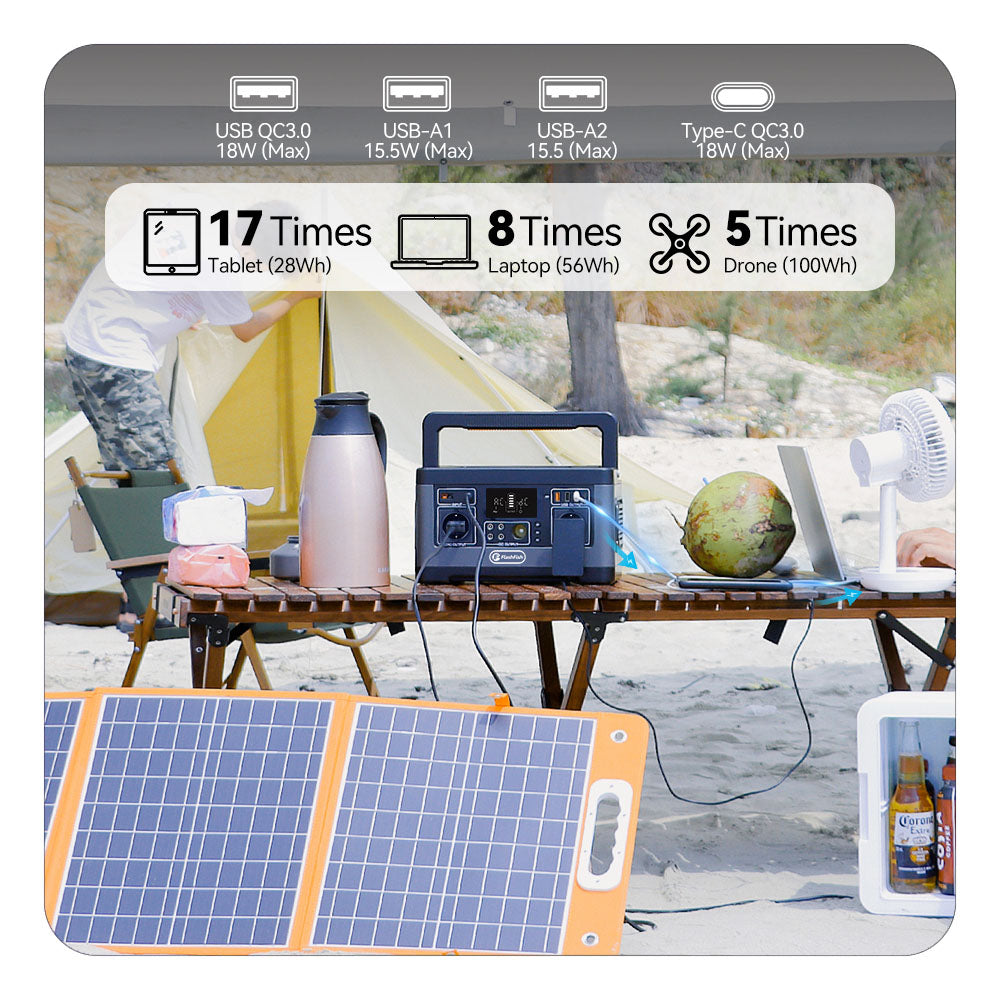 Flashfish P63 Portable Power Station, 520Wh/140400mAh Lithium Battery Solar Generator, 500W AC Output, 5xDC Ouputs, 4xUSB Outputs