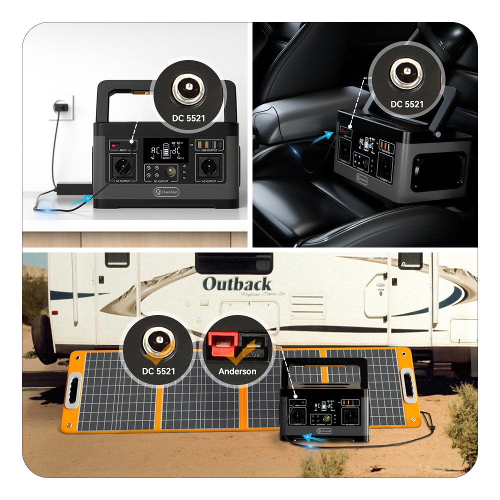 Flashfish P63 Portable Power Station, 520Wh/140400mAh Lithium Battery Solar Generator, 500W AC Output, 5xDC Ouputs, 4xUSB Outputs