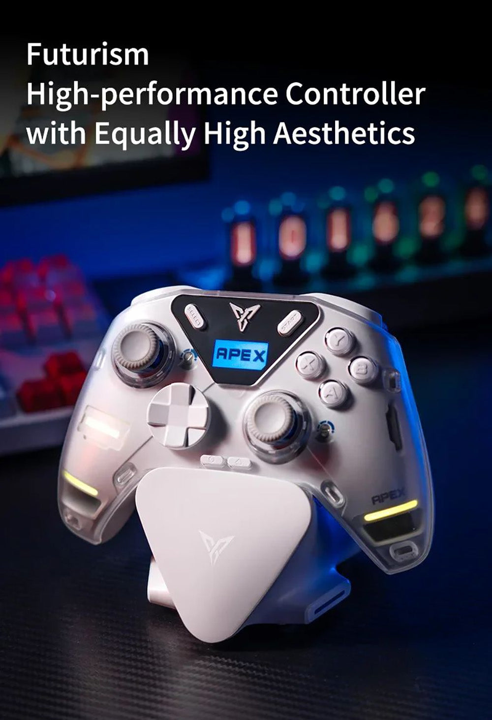 Mando para juegos Flydigi APEX 4, gatillo con retroalimentación de fuerza, joystick de aleación con fuerza ajustable, frecuencia de sondeo de 1000 Hz, pantalla LCD, compatible con PC, NS, TV, Android y portátil.