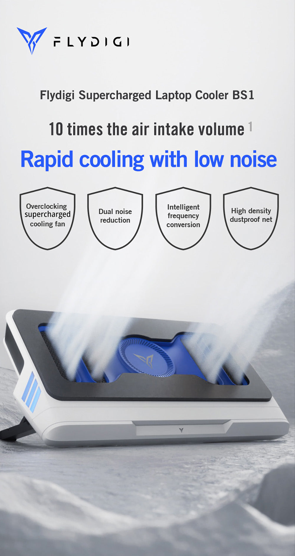 Flydigi BS1 Laptop Cooling Base, 4 Cooling Modes, Intelligent Variable Frequency Temperature Control