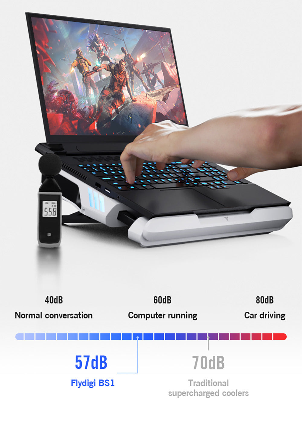 Flydigi BS1 Laptop Cooling Base, 4 Cooling Modes, Intelligent Variable Frequency Temperature Control