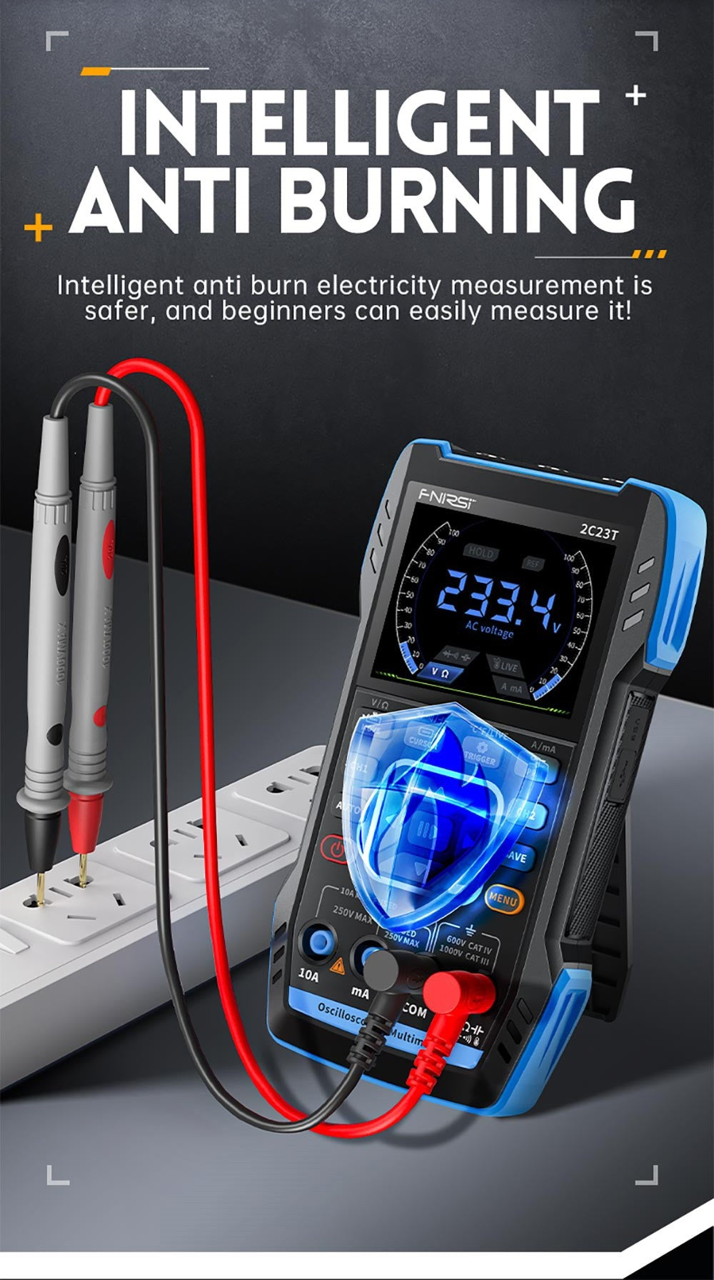 Osciloscopio digital multímetro generador de señales FNIRSI 2C23T 3 en 1, 2 canales, ancho de banda de 10 MHz, frecuencia de muestreo de 50 MSa/s, 9999 cuentas.