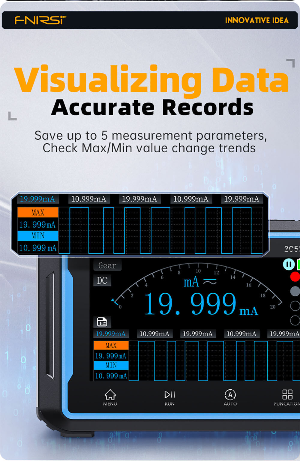 Osciloscopio digital portátil FNIRSI 2C53P, multímetro, generador de señales, pantalla táctil IPS de 4,3 pulgadas, 3 en 1, 2 canales, 50 MHz, 250 Ms/s, 19999 cuentas - Azul