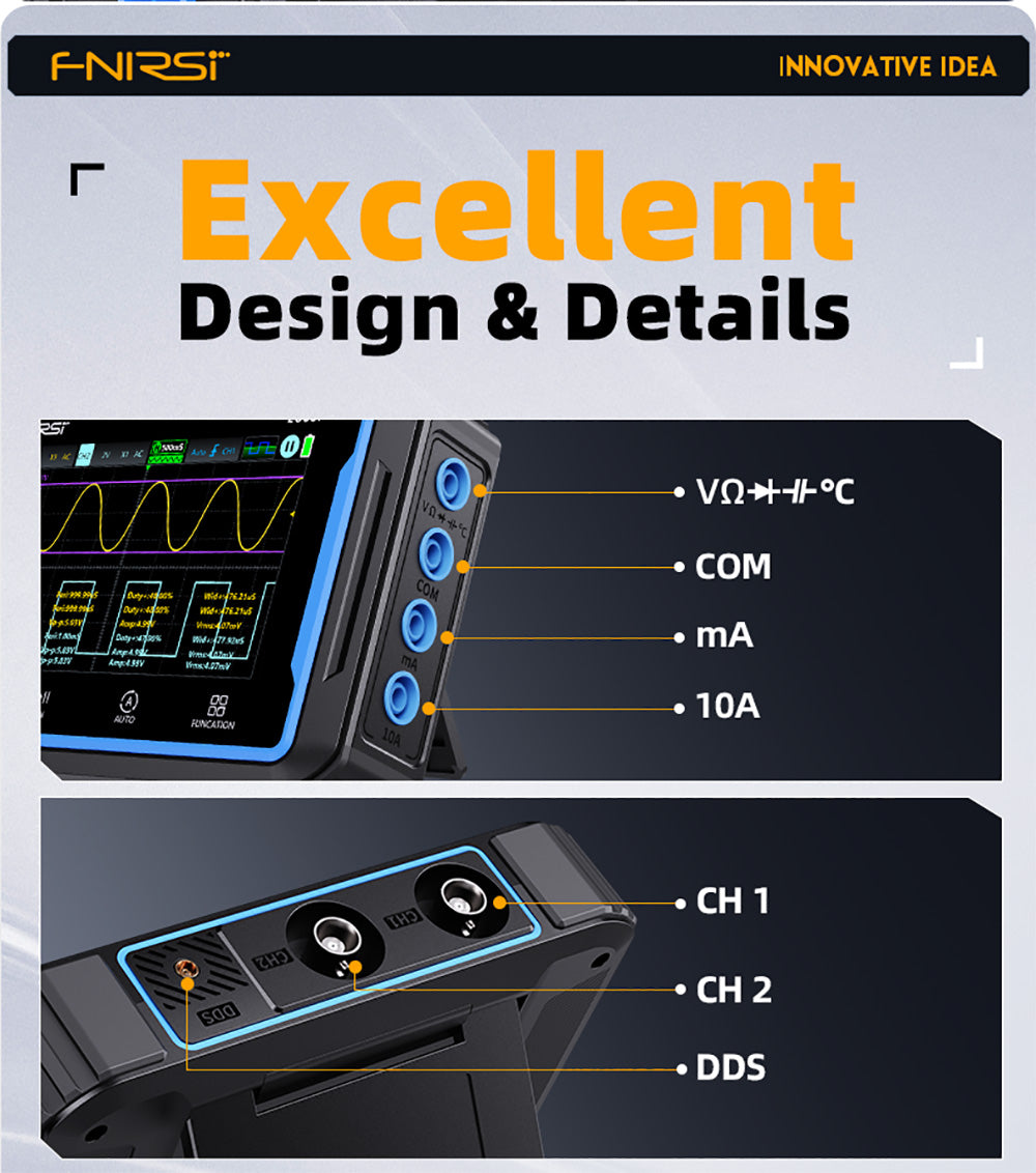 Osciloscopio digital portátil FNIRSI 2C53P, multímetro, generador de señales, pantalla táctil IPS de 4,3 pulgadas, 3 en 1, 2 canales, 50 MHz, 250 Ms/s, 19999 cuentas - Azul