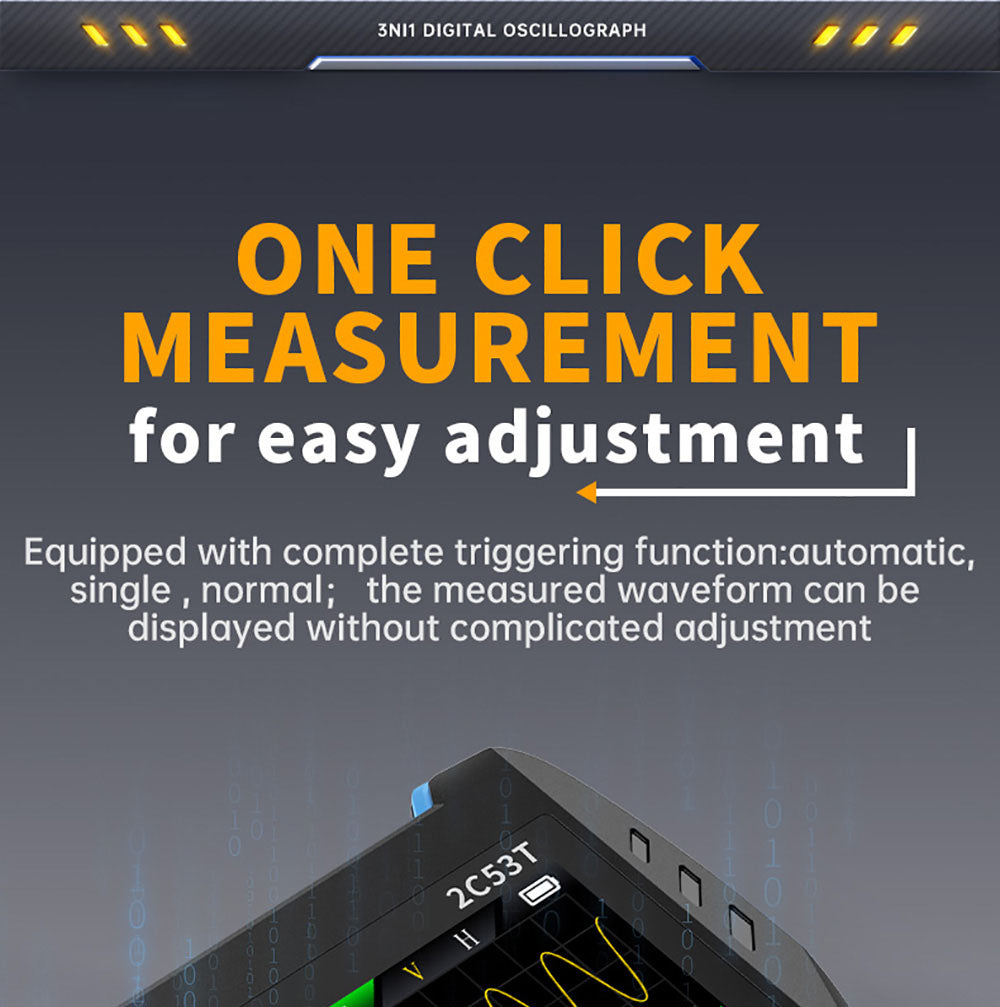 Osciloscopio Multímetro FNIRSI 2C53T 3 en 1, Generador de Señales, Doble Canal, Ancho de Banda de 50 MHz, Frecuencia de Muestreo de 250 MS/s, 19999 Cuentas, Prueba de Voltaje, Corriente, Condensador, Resistencia, Diodo - Versión Estándar