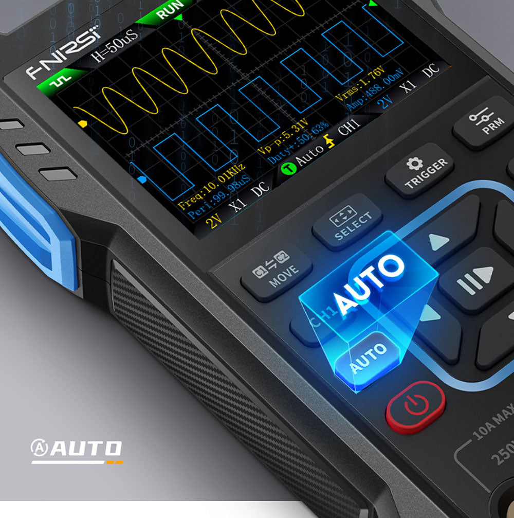 Osciloscopio Multímetro FNIRSI 2C53T 3 en 1, Generador de Señales, Doble Canal, Ancho de Banda de 50 MHz, Frecuencia de Muestreo de 250 MS/s, 19999 Cuentas, Prueba de Voltaje, Corriente, Condensador, Resistencia, Diodo - Versión Estándar