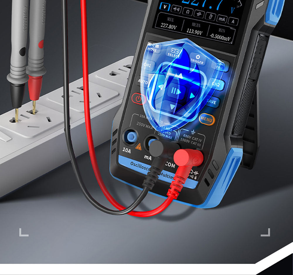 Osciloscopio Multímetro FNIRSI 2C53T 3 en 1, Generador de Señales, Doble Canal, Ancho de Banda de 50 MHz, Frecuencia de Muestreo de 250 MS/s, 19999 Cuentas, Prueba de Voltaje, Corriente, Condensador, Resistencia, Diodo - Versión Estándar