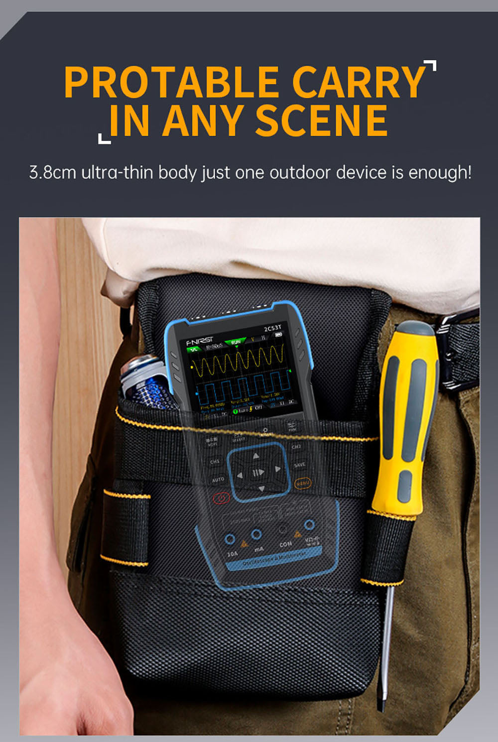 Osciloscopio Multímetro FNIRSI 2C53T 3 en 1, Generador de Señales, Doble Canal, Ancho de Banda de 50 MHz, Frecuencia de Muestreo de 250 MS/s, 19999 Cuentas, Prueba de Voltaje, Corriente, Condensador, Resistencia, Diodo - Versión Estándar