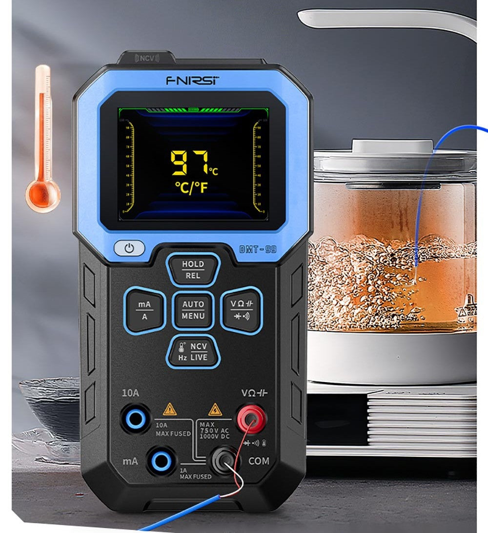 Multímetro digital de mano FNIRSI DMT-99, 10000 cuentas, 1000 V 10 A RMS verdadero, rango automático, probador de voltaje CA/CC, medidas NCV, batería recargable de 1500 mAh.