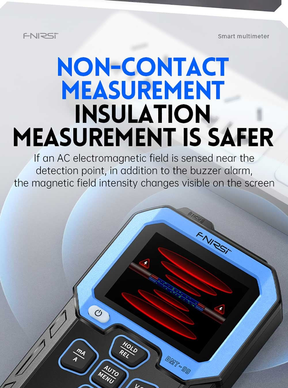 Multímetro digital de mano FNIRSI DMT-99, 10000 cuentas, 1000 V 10 A RMS verdadero, rango automático, probador de voltaje CA/CC, medidas NCV, batería recargable de 1500 mAh.