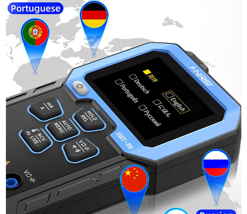 Multímetro digital de mano FNIRSI DMT-99, 10000 cuentas, 1000 V 10 A RMS verdadero, rango automático, probador de voltaje CA/CC, medidas NCV, batería recargable de 1500 mAh.