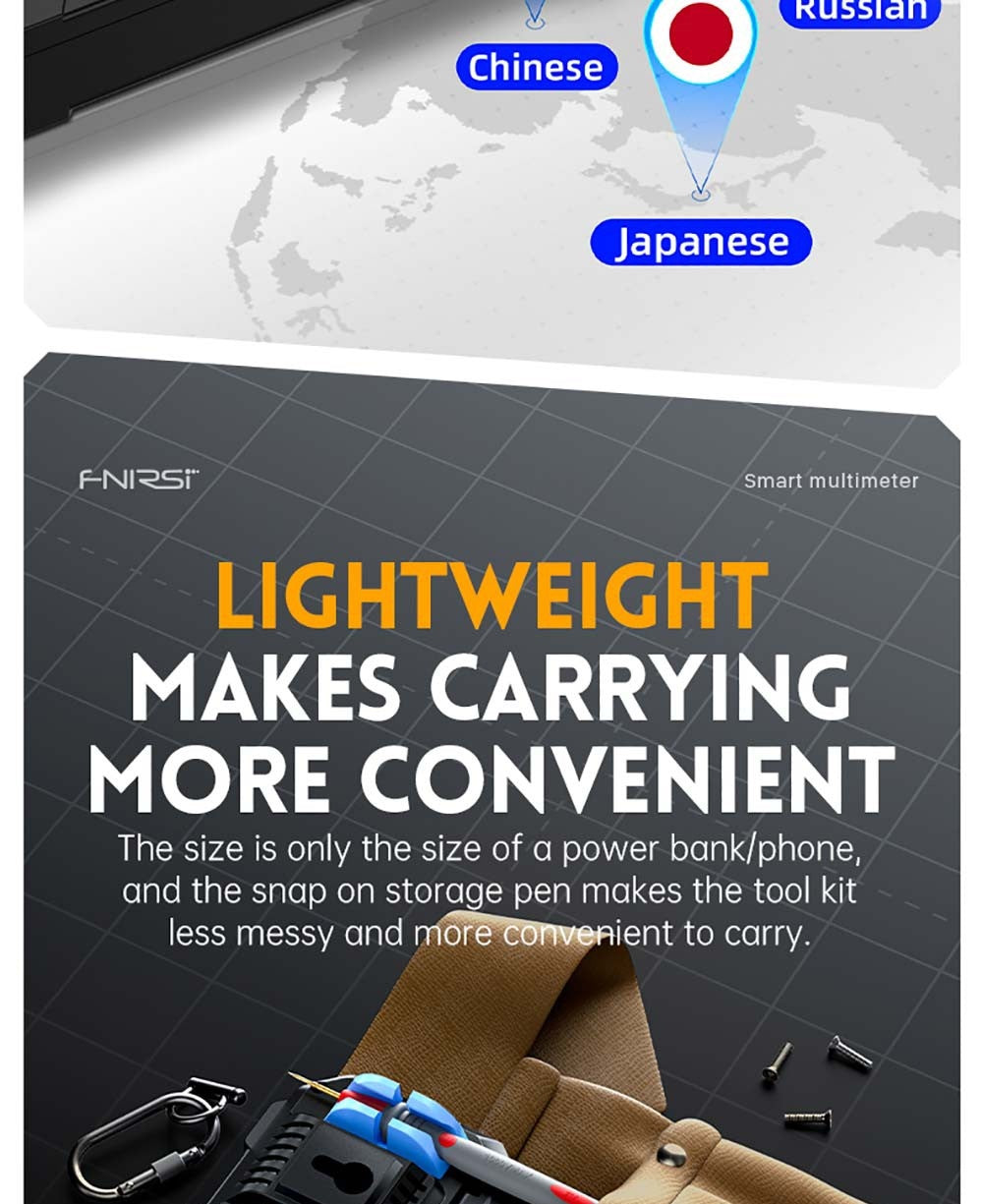 Multímetro digital de mano FNIRSI DMT-99, 10000 cuentas, 1000 V 10 A RMS verdadero, rango automático, probador de voltaje CA/CC, medidas NCV, batería recargable de 1500 mAh.