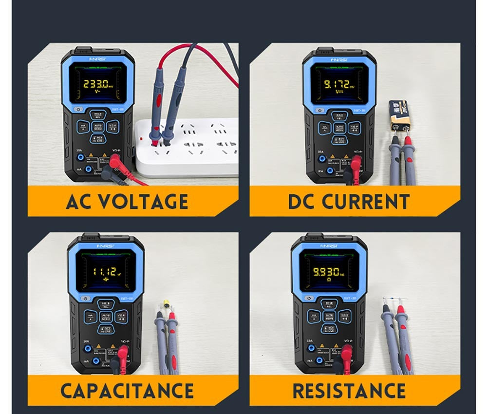 Multímetro digital de mano FNIRSI DMT-99, 10000 cuentas, 1000 V 10 A RMS verdadero, rango automático, probador de voltaje CA/CC, medidas NCV, batería recargable de 1500 mAh.