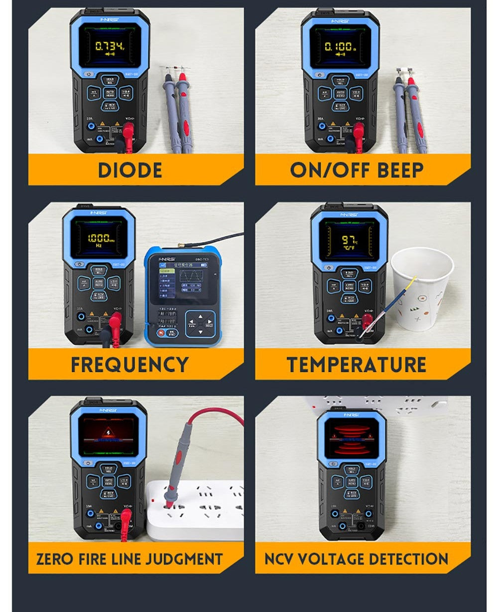 Multímetro digital de mano FNIRSI DMT-99, 10000 cuentas, 1000 V 10 A RMS verdadero, rango automático, probador de voltaje CA/CC, medidas NCV, batería recargable de 1500 mAh.