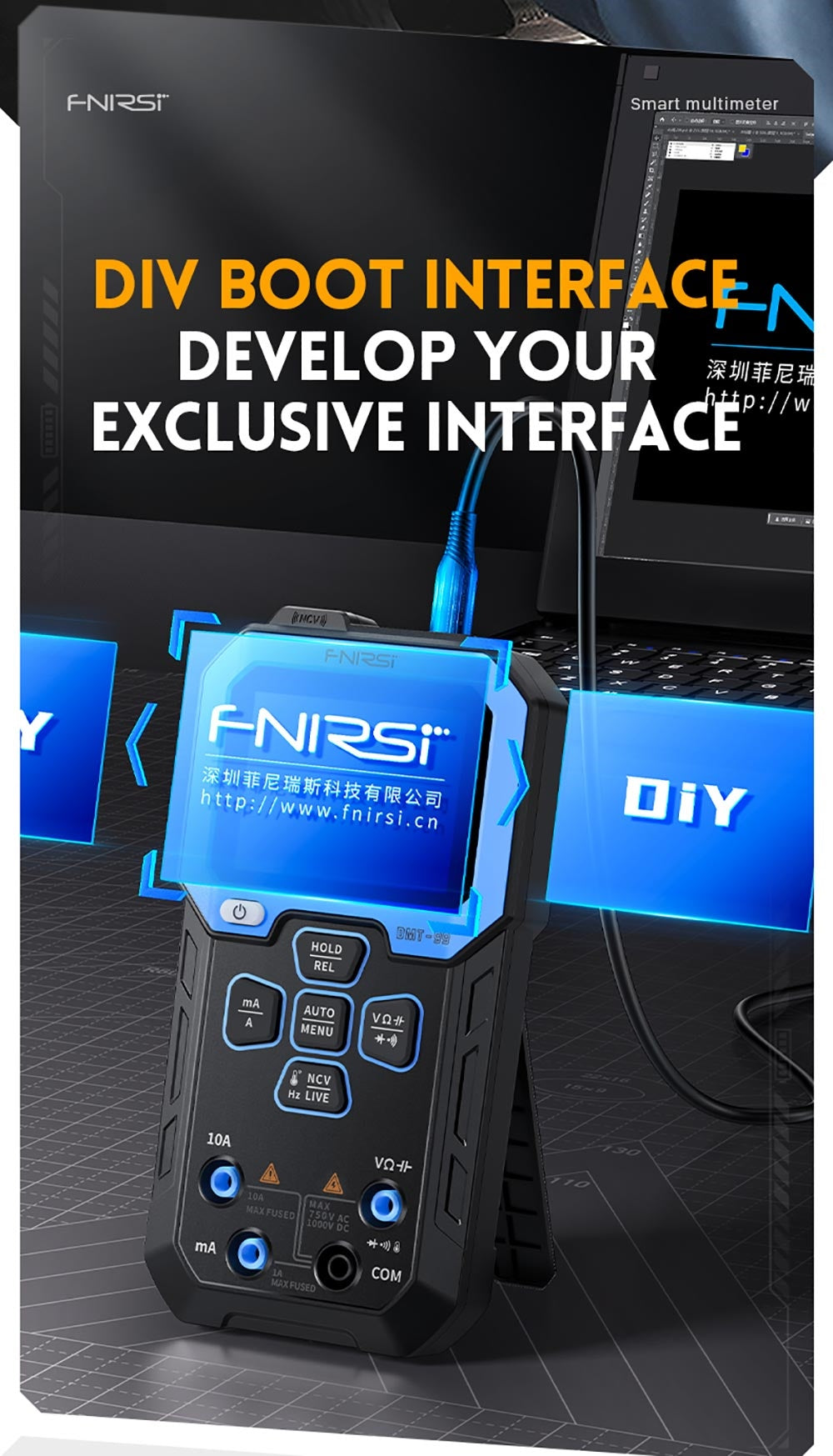 Multímetro digital de mano FNIRSI DMT-99, 10000 cuentas, 1000 V 10 A RMS verdadero, rango automático, probador de voltaje CA/CC, medidas NCV, batería recargable de 1500 mAh.