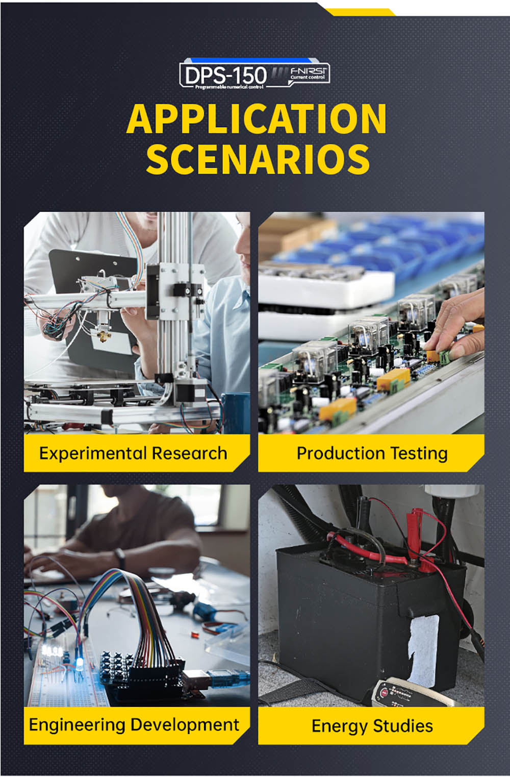 Fuente de alimentación CC variable FNIRSI DPS-150, 30 V 5 A ajustables, 150 W de potencia, pantalla IPS de 4 dígitos, diseño abatible de 90 grados, ondulación de potencia <20 mV, entrada PD/QC/CC, conmutación programable por PC.