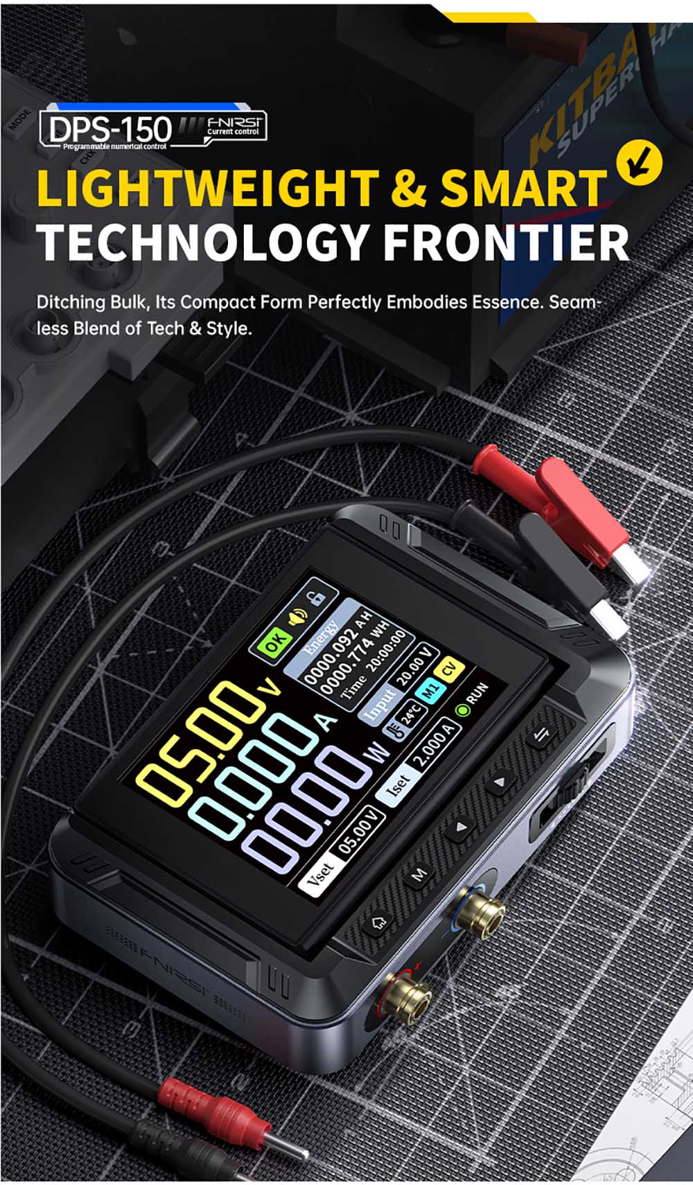 Fuente de alimentación CC variable FNIRSI DPS-150, 30 V 5 A ajustables, 150 W de potencia, pantalla IPS de 4 dígitos, diseño abatible de 90 grados, ondulación de potencia <20 mV, entrada PD/QC/CC, conmutación programable por PC.