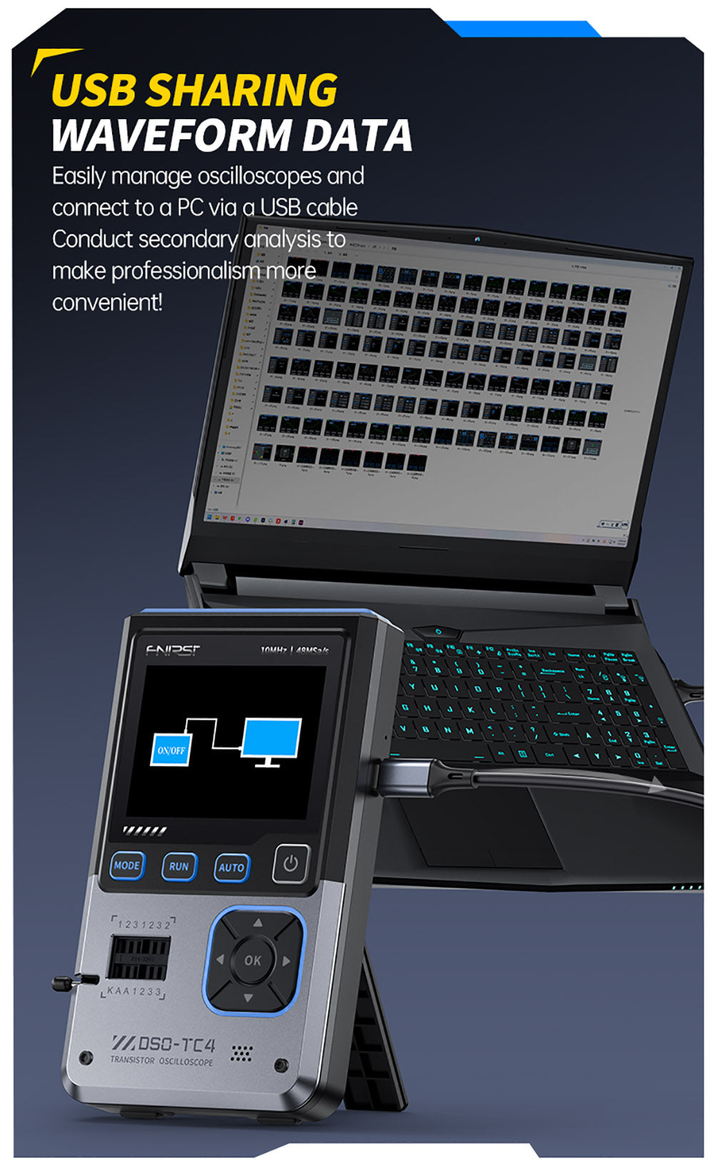 Osciloscopio digital FNIRSI DSO-TC4, ancho de banda de 10 MHz, muestreo de 48 MSa/s, generador de señales, probador de transistores, 2.8"