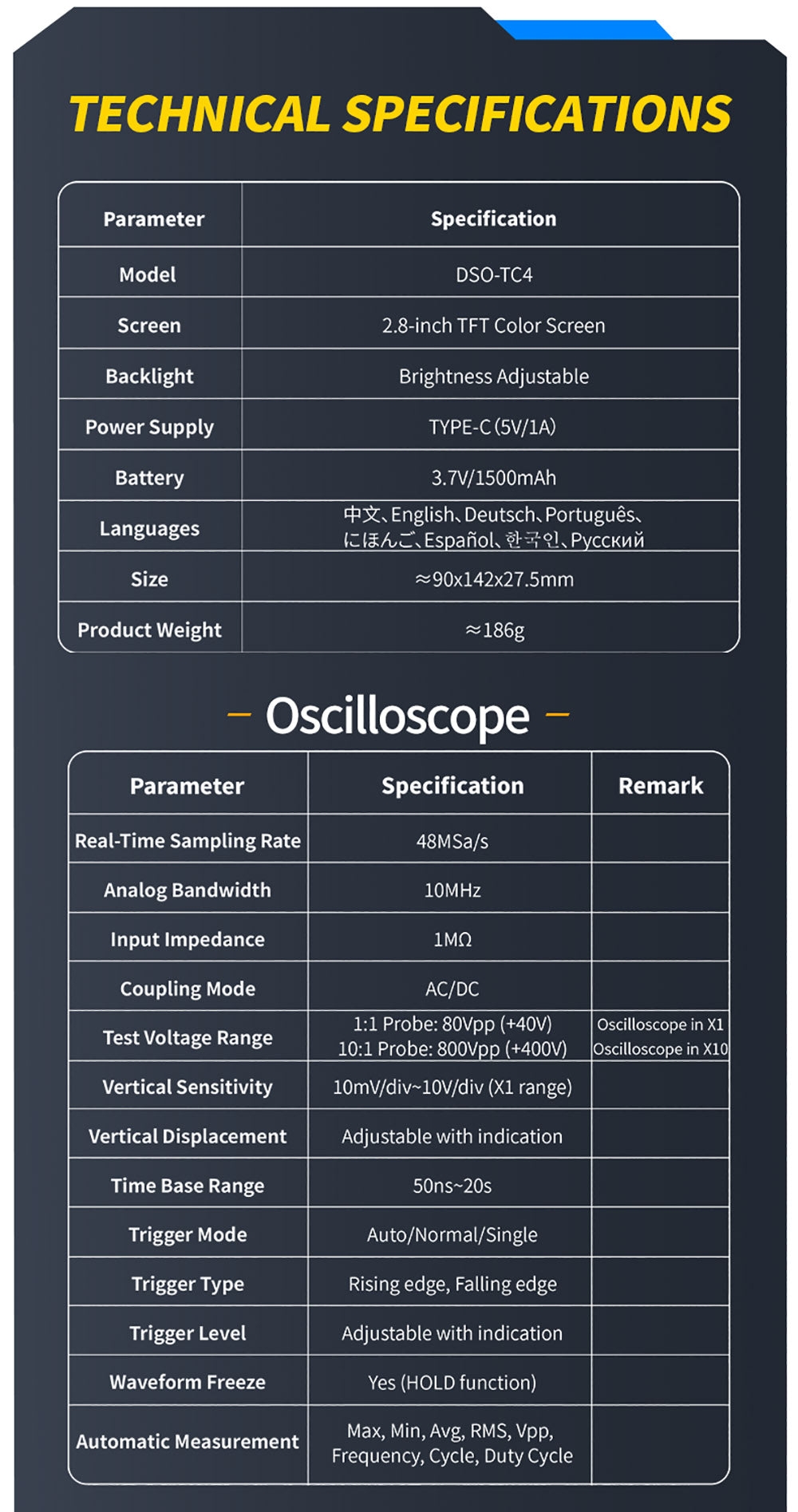 Osciloscopio digital FNIRSI DSO-TC4, ancho de banda de 10 MHz, muestreo de 48 MSa/s, generador de señales, probador de transistores, 2.8"