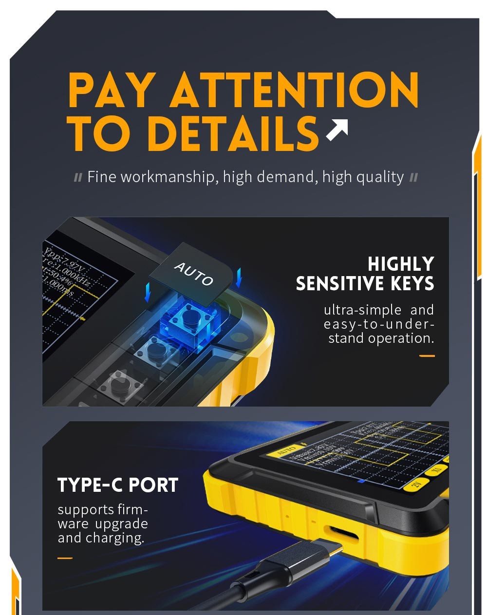 Osciloscopio digital portátil mini FNIRSI DSO152 con sonda de alto voltaje P6100, frecuencia de muestreo de 2,5 MSa/s, ancho de banda de 200 kHz.