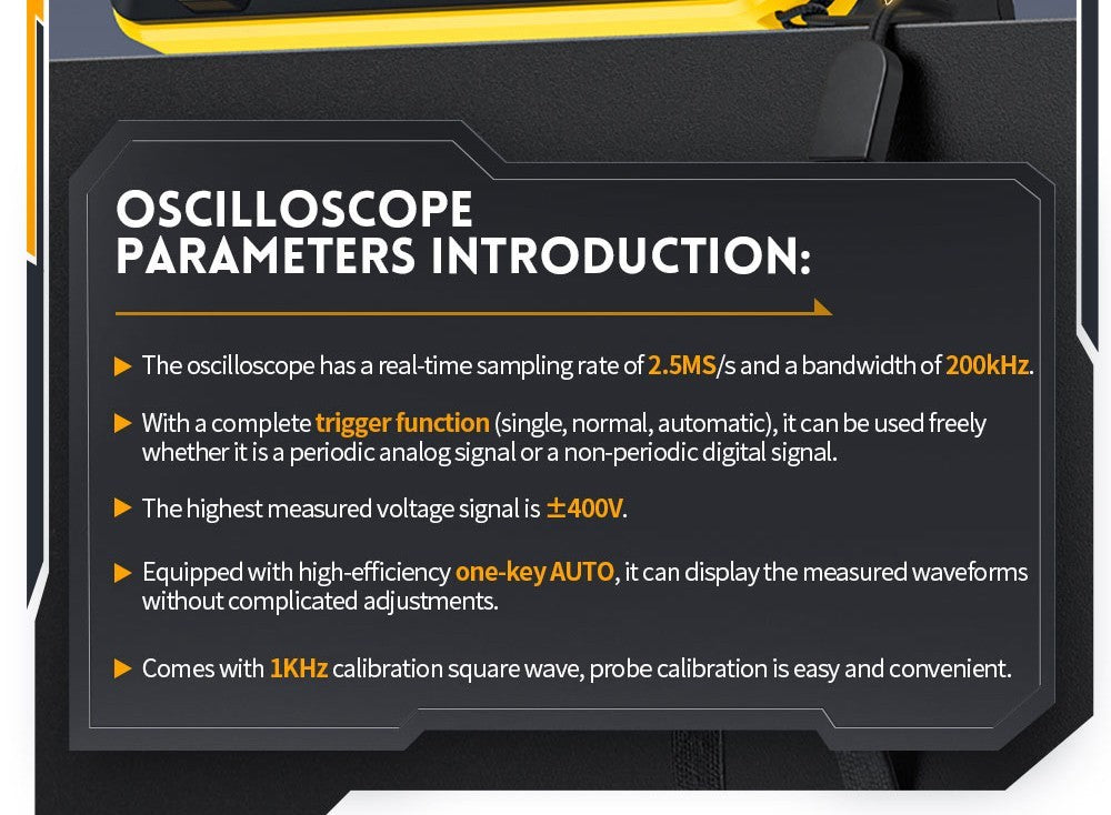 Osciloscopio digital portátil mini FNIRSI DSO152 con sonda de alto voltaje P6100, frecuencia de muestreo de 2,5 MSa/s, ancho de banda de 200 kHz.