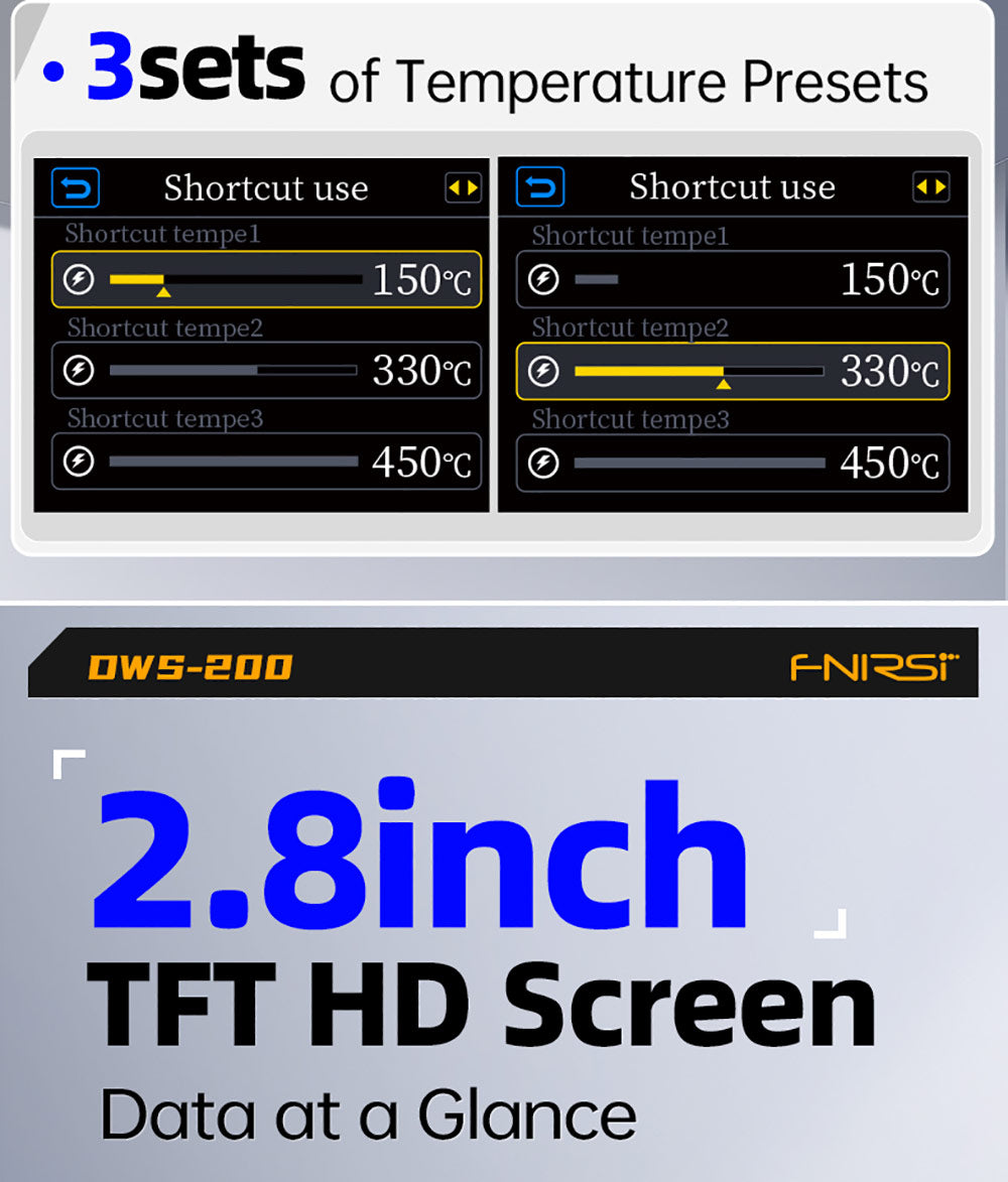 Kit de estación de soldadura FNIRSI DWS-200 F210 Premium de 200 W, con 3 puntas de soldador y 2 manos auxiliares, modo de valor y curva de temperatura, almacenamiento de 3 temperaturas, pantalla a todo color.