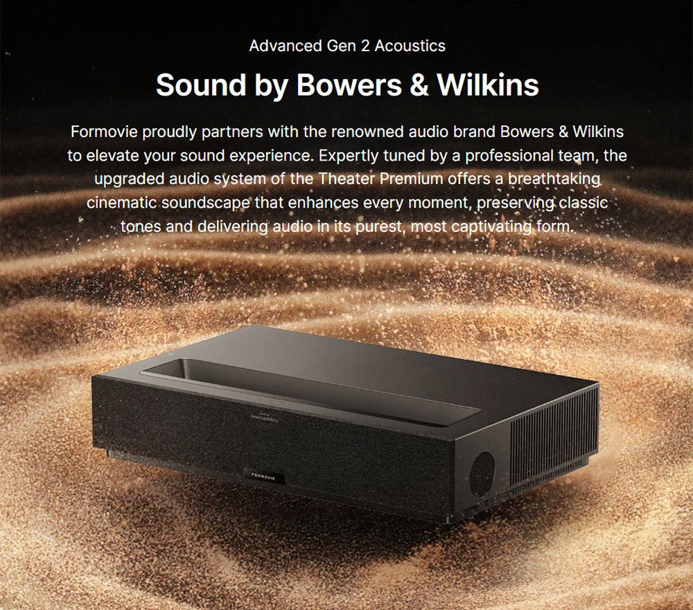 Proyector láser 4K Formovie Theater Premium, relación de alcance ultracorto 0.21:1, Google TV, Netflix integrado, 2200 lúmenes ISO, Dolby Vision y Atmos, MEMC y ALLM, corrección trapezoidal de 8 puntos.
