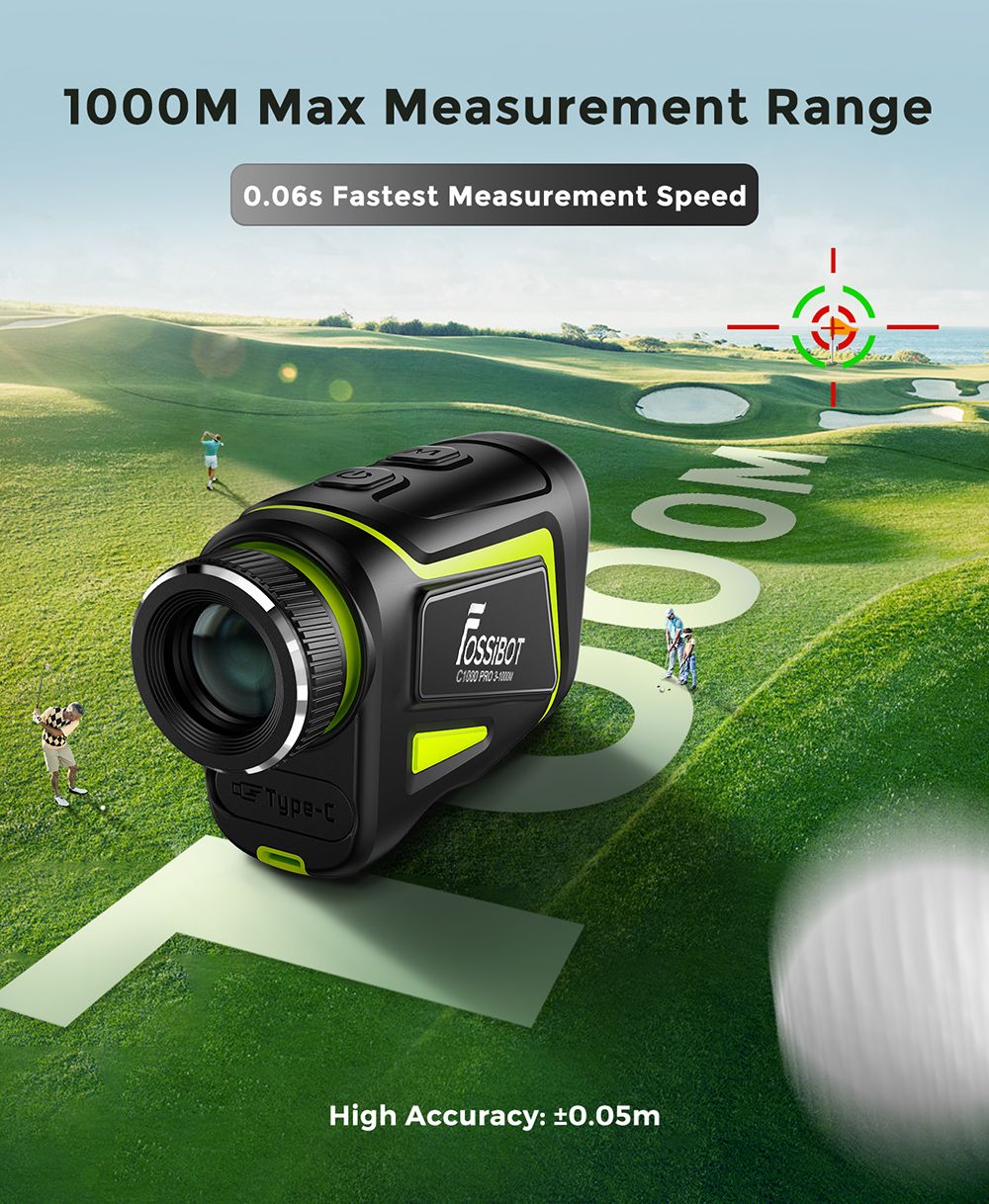 FOSSiBOT C1000 Pro Golf Rangefinder, Green & Red OLED Display, 0.06s Measure Speed, 1000m Measurement Range, IP54 Waterproof