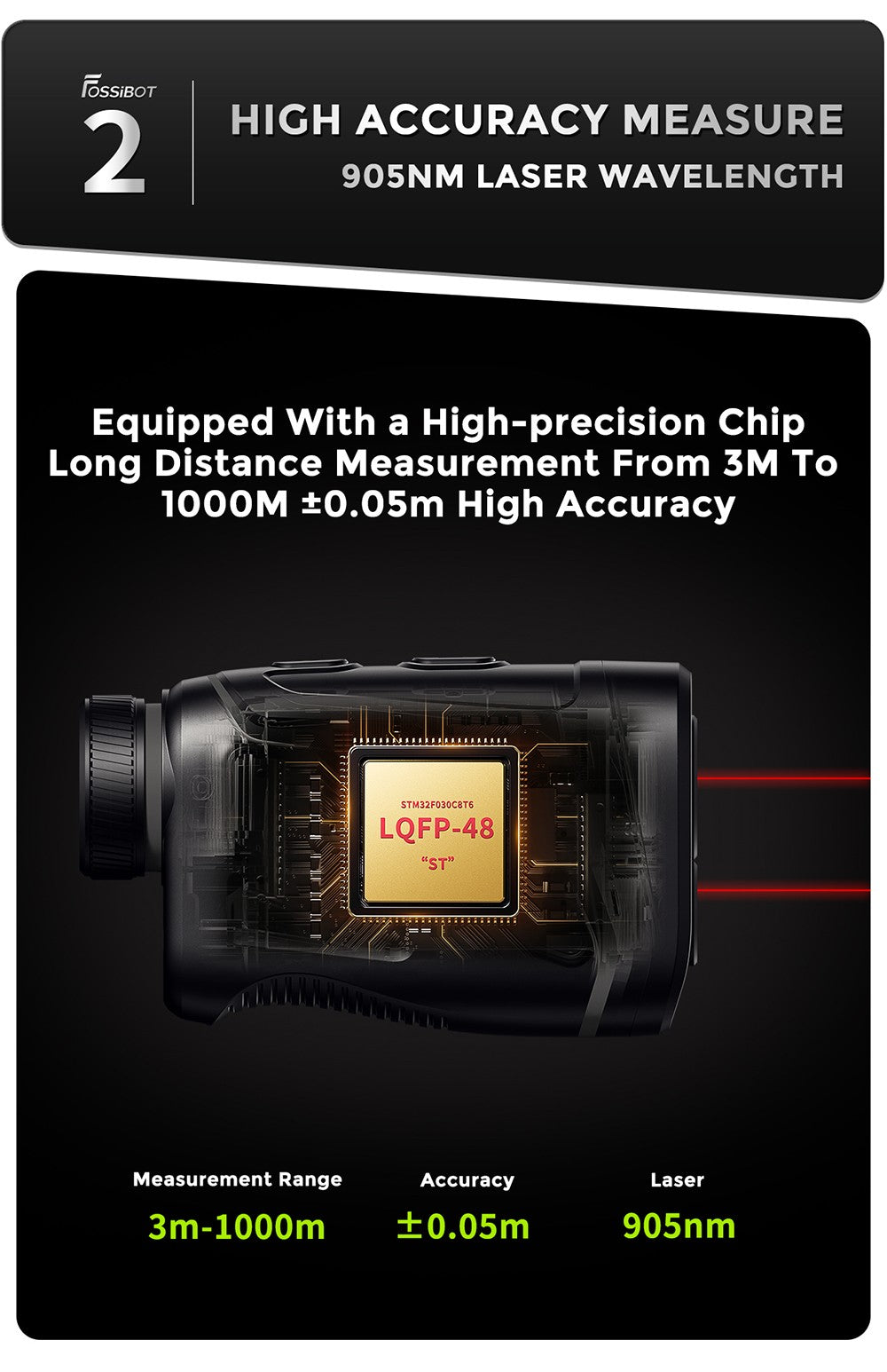 FOSSiBOT C1000 Pro Golf Rangefinder, Green & Red OLED Display, 0.06s Measure Speed, 1000m Measurement Range, IP54 Waterproof