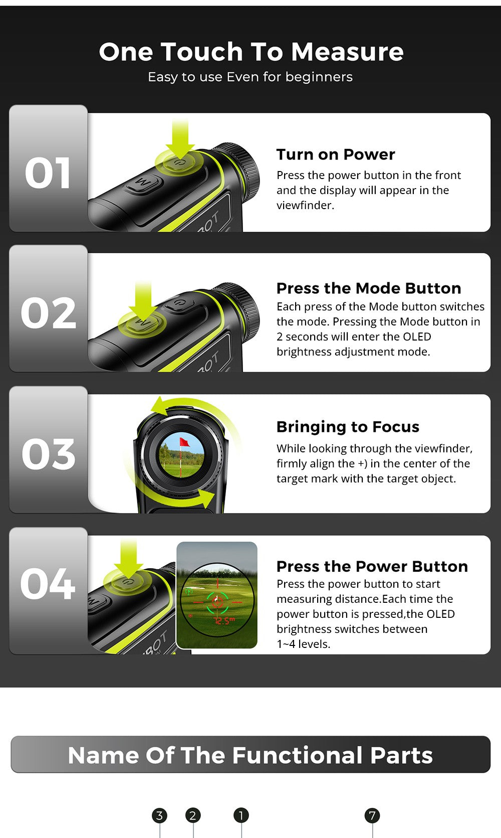 FOSSiBOT C1000 Pro Golf Rangefinder, Green & Red OLED Display, 0.06s Measure Speed, 1000m Measurement Range, IP54 Waterproof