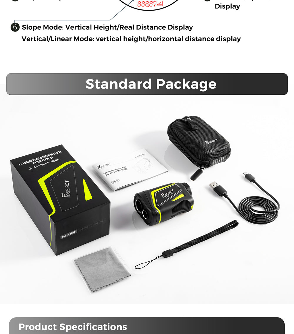 FOSSiBOT C1000 Pro Golf Rangefinder, Green & Red OLED Display, 0.06s Measure Speed, 1000m Measurement Range, IP54 Waterproof